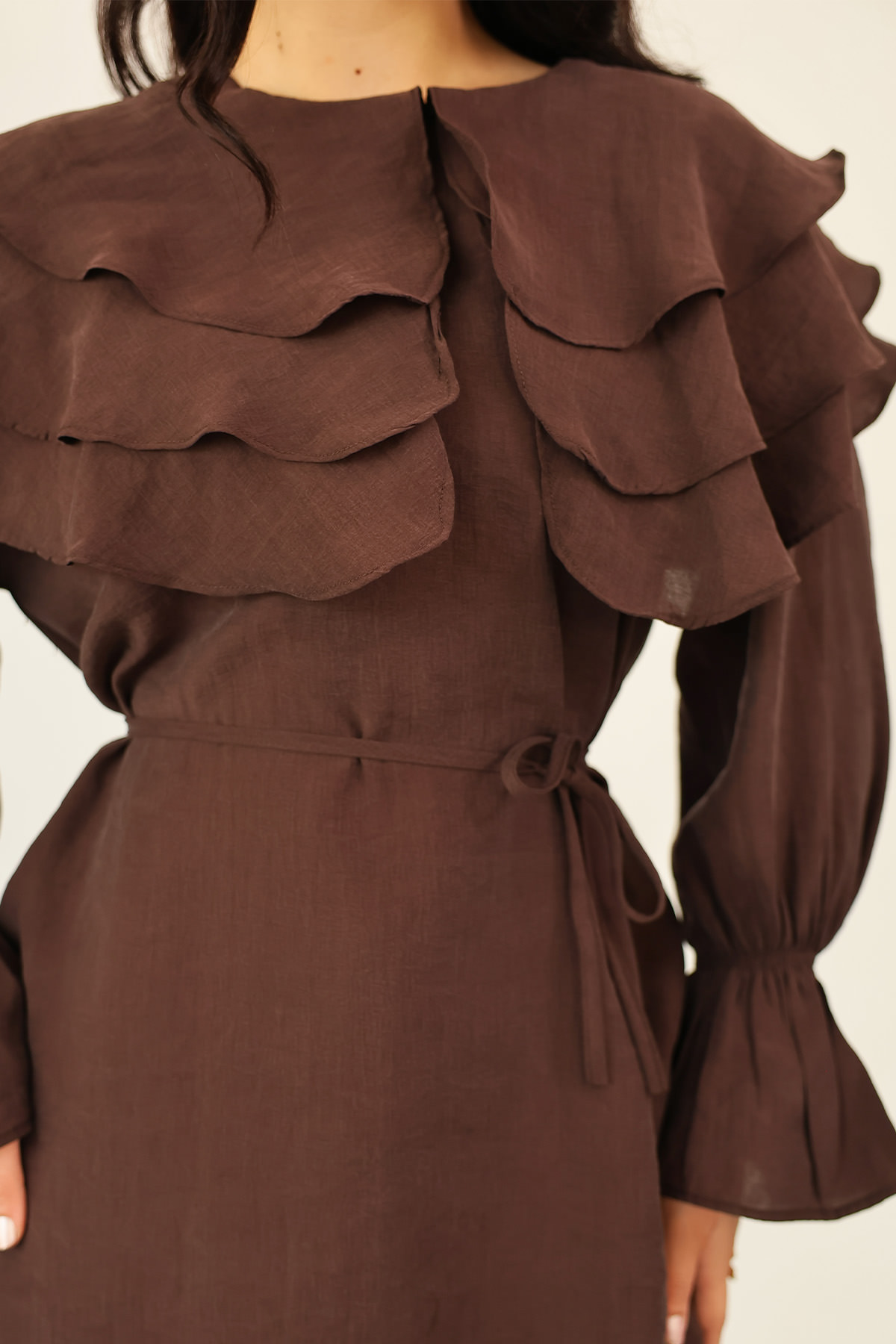 Katlı Yaka Tunik 0062 - KAHVERENGİ |  