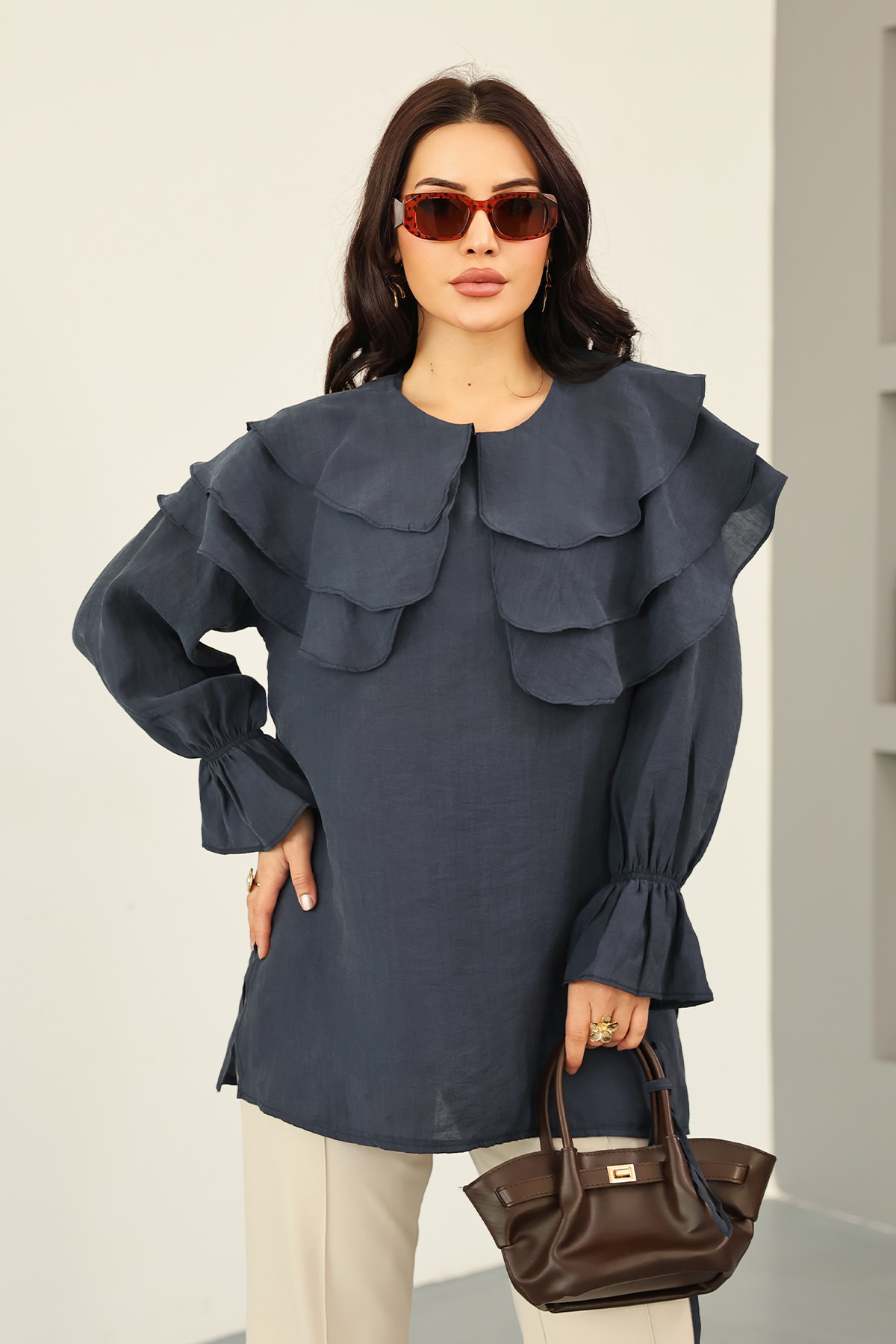 Katlı Yaka Tunik 0062 - LACİVERT |  