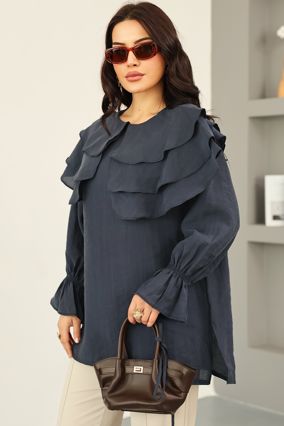 Katlı Yaka Tunik 0062 - LACİVERT |  