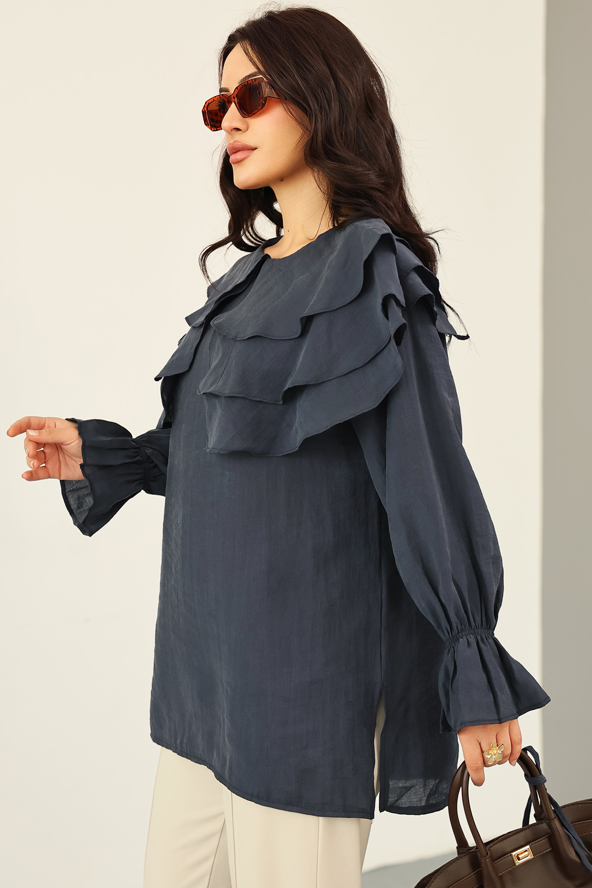 Katlı Yaka Tunik 0062 - LACİVERT |  