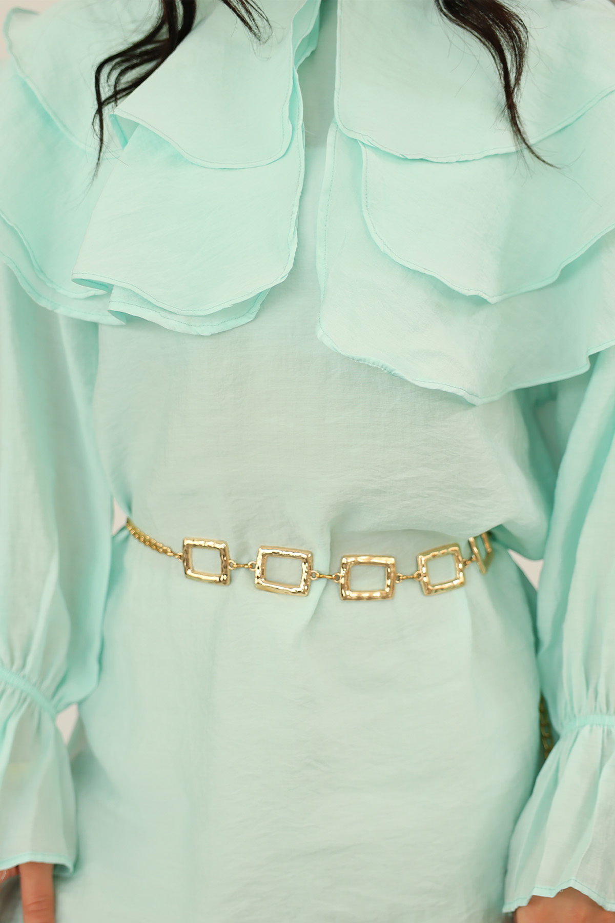 Katlı Yaka Tunik 0062 - MİNT YEŞİLİ |  