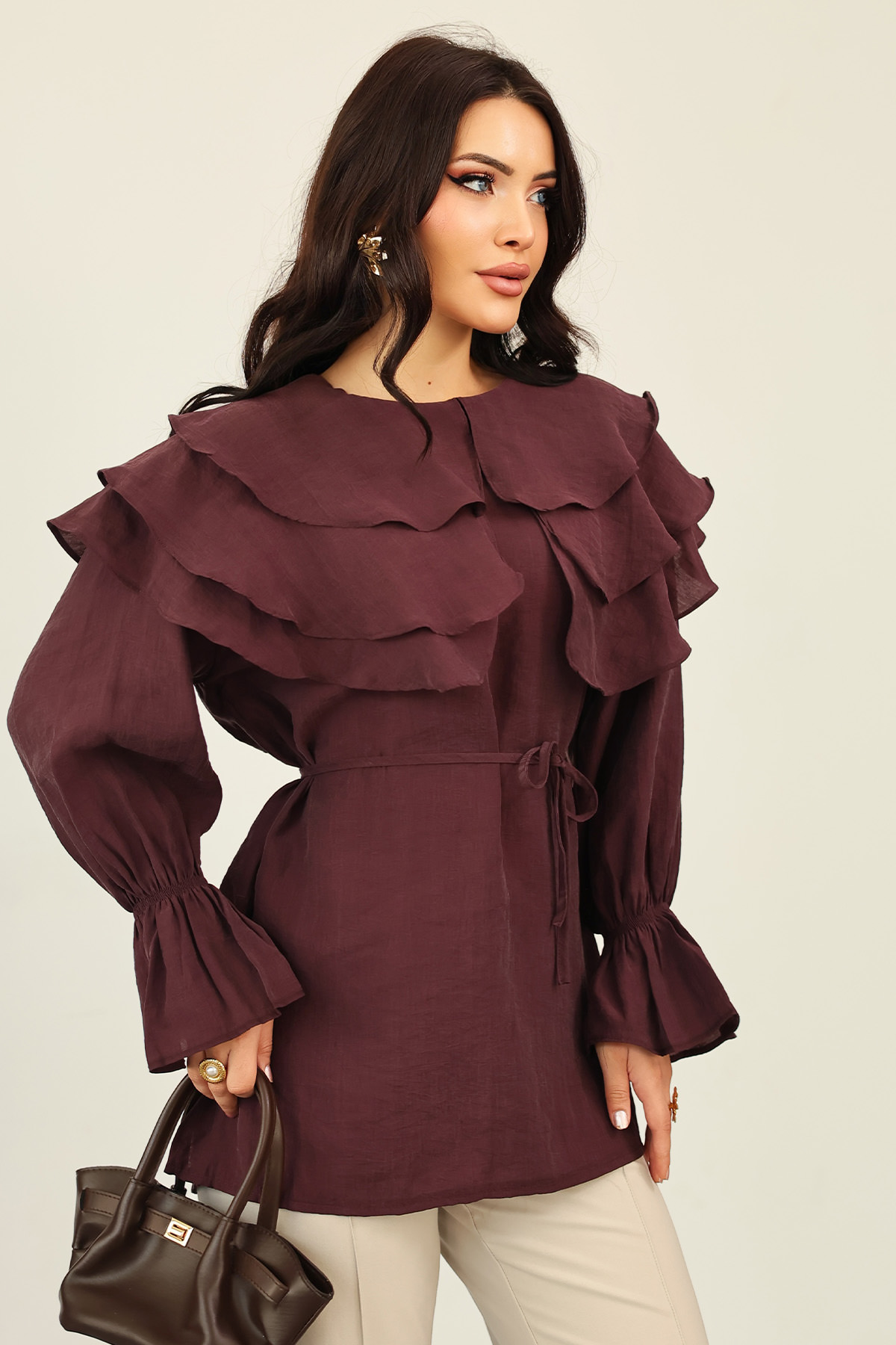 Katlı Yaka Tunik 0062 - MÜRDÜM |  