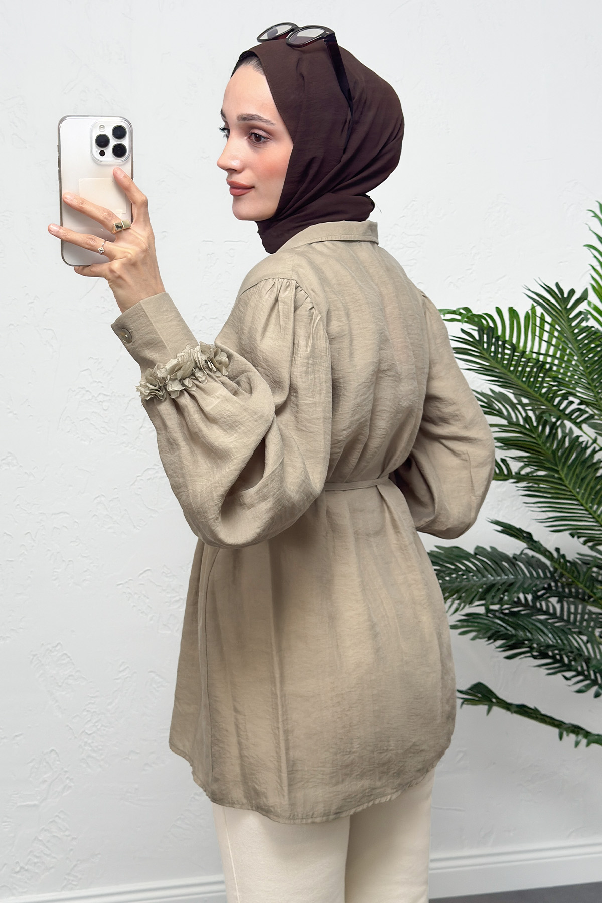 Çiçek Aksesuarlı Gömlek 0064 - HAKİ |  