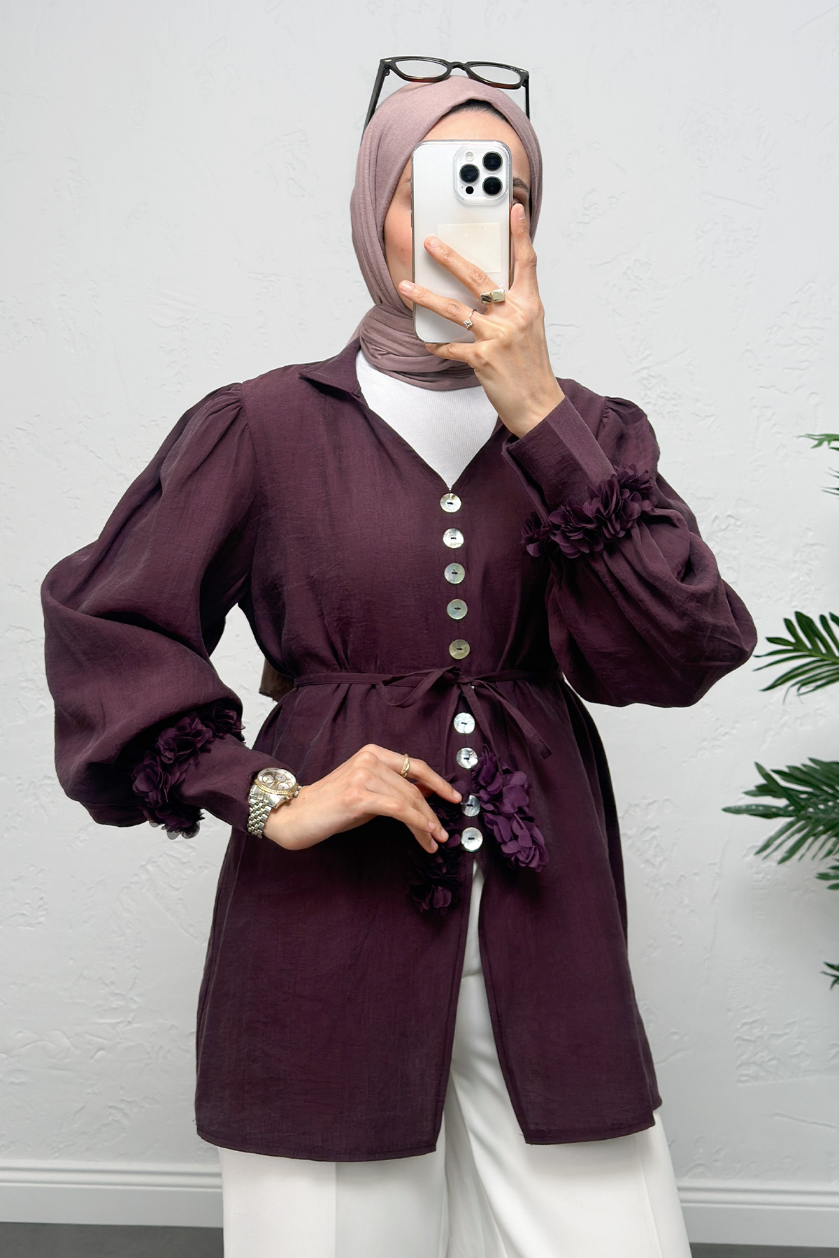 Çiçek Aksesuarlı Gömlek 0064 - MÜRDÜM |  