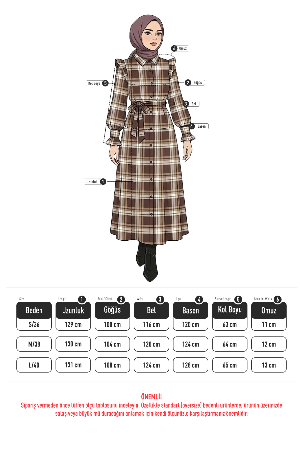 Kuşaklı Ekose Elbise 0066 - BORDO |  