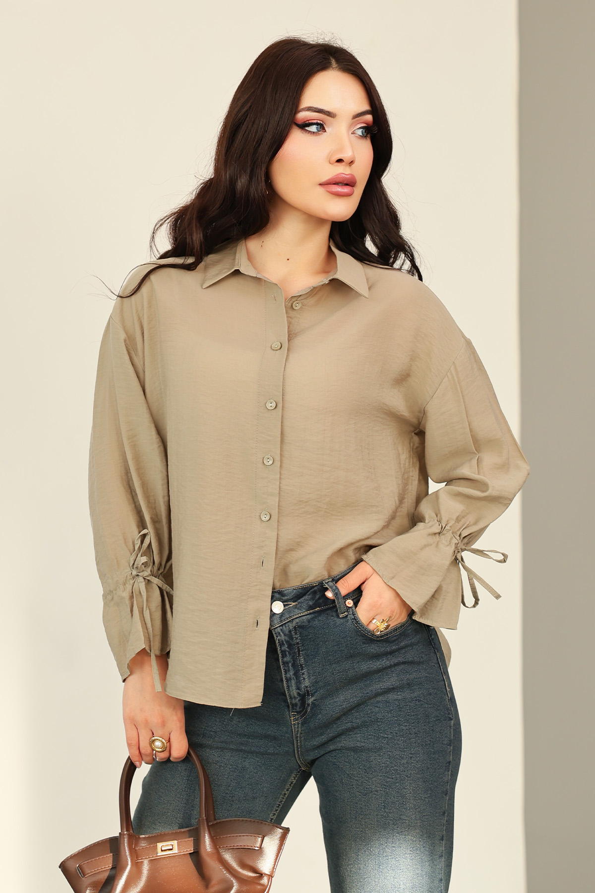 Kol Büzgülü Gömlek 0069 - HAKİ |  