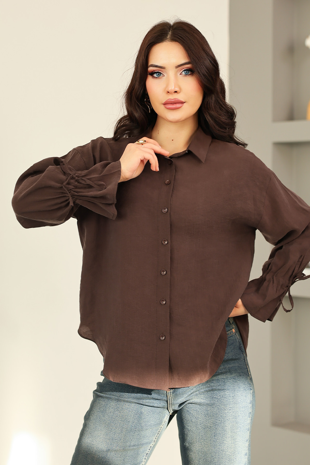 Kol Büzgülü Gömlek 0069 - KAHVERENGİ |  
