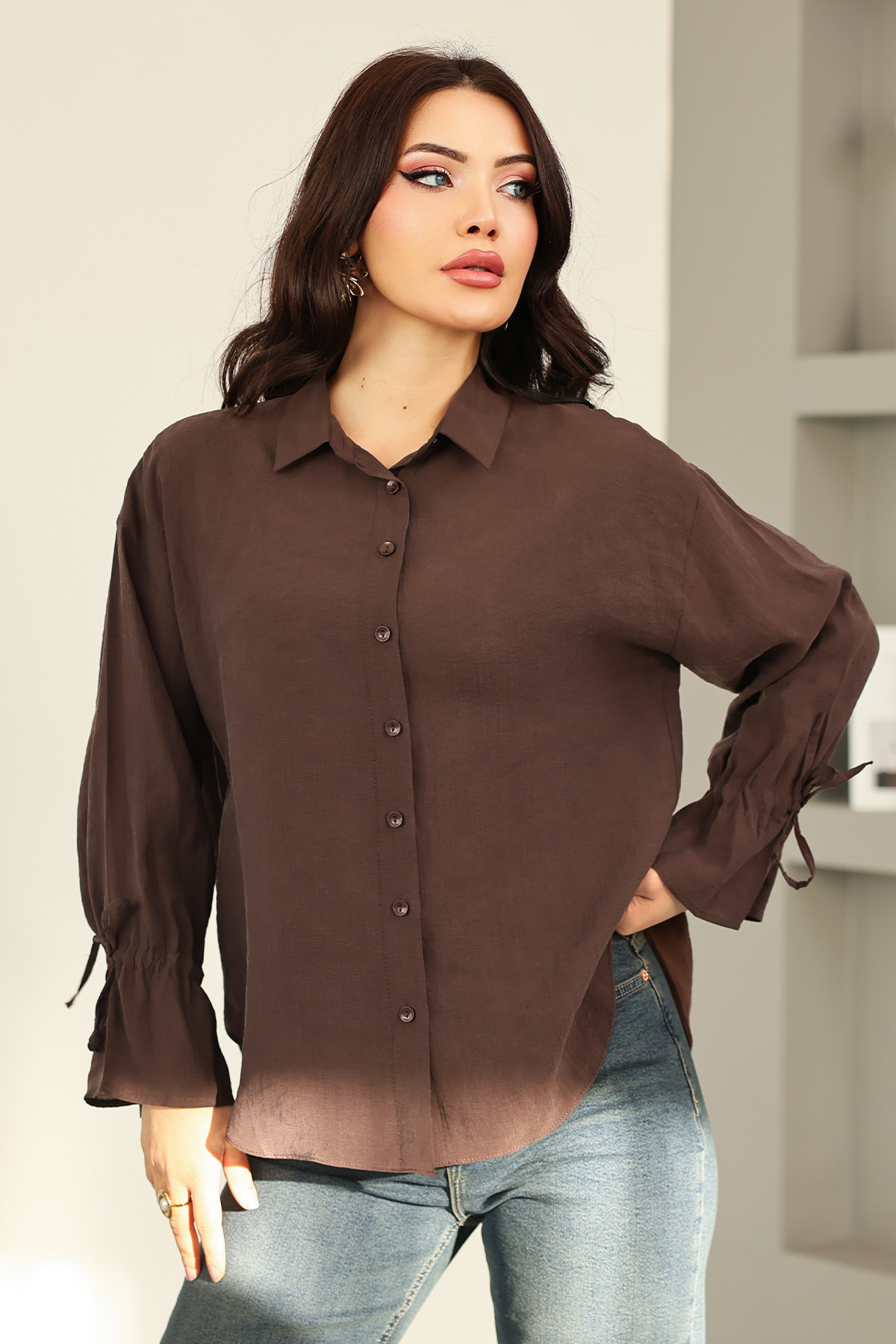 Kol Büzgülü Gömlek 0069 - KAHVERENGİ |  