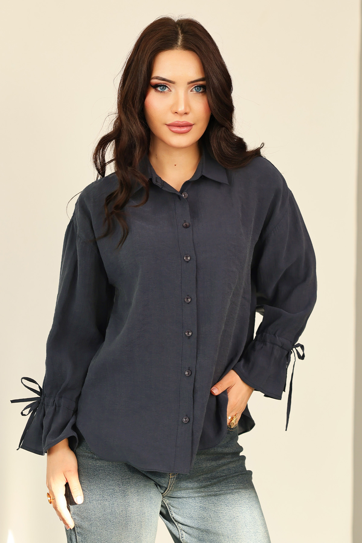 Kol Büzgülü Gömlek 0069 - LACİVERT |  