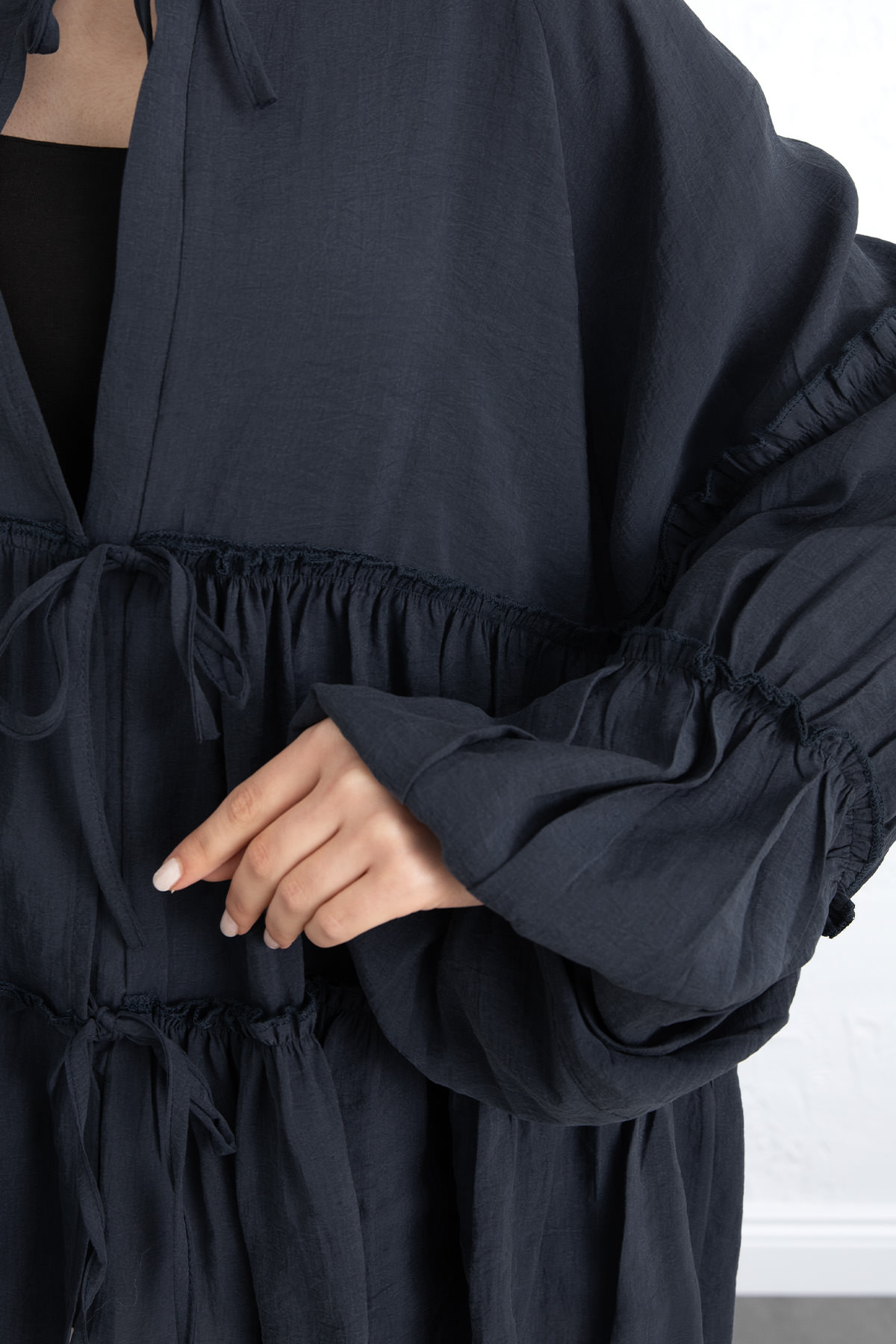 İp Bağcıklı Katlı Bluz 0073 - LACİVERT |  