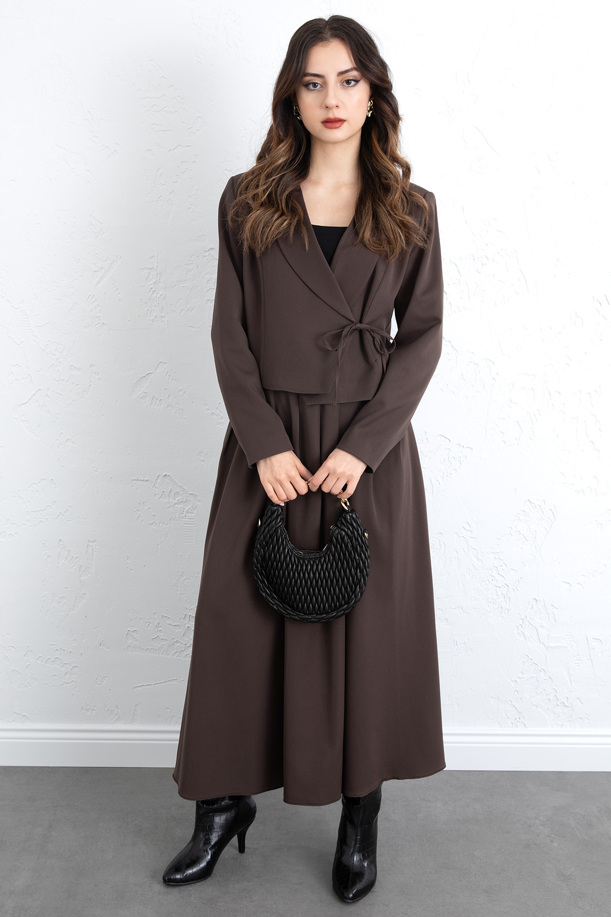 Bağcık Detay Ceketli Takım 0076 - KAHVERENGİ |  