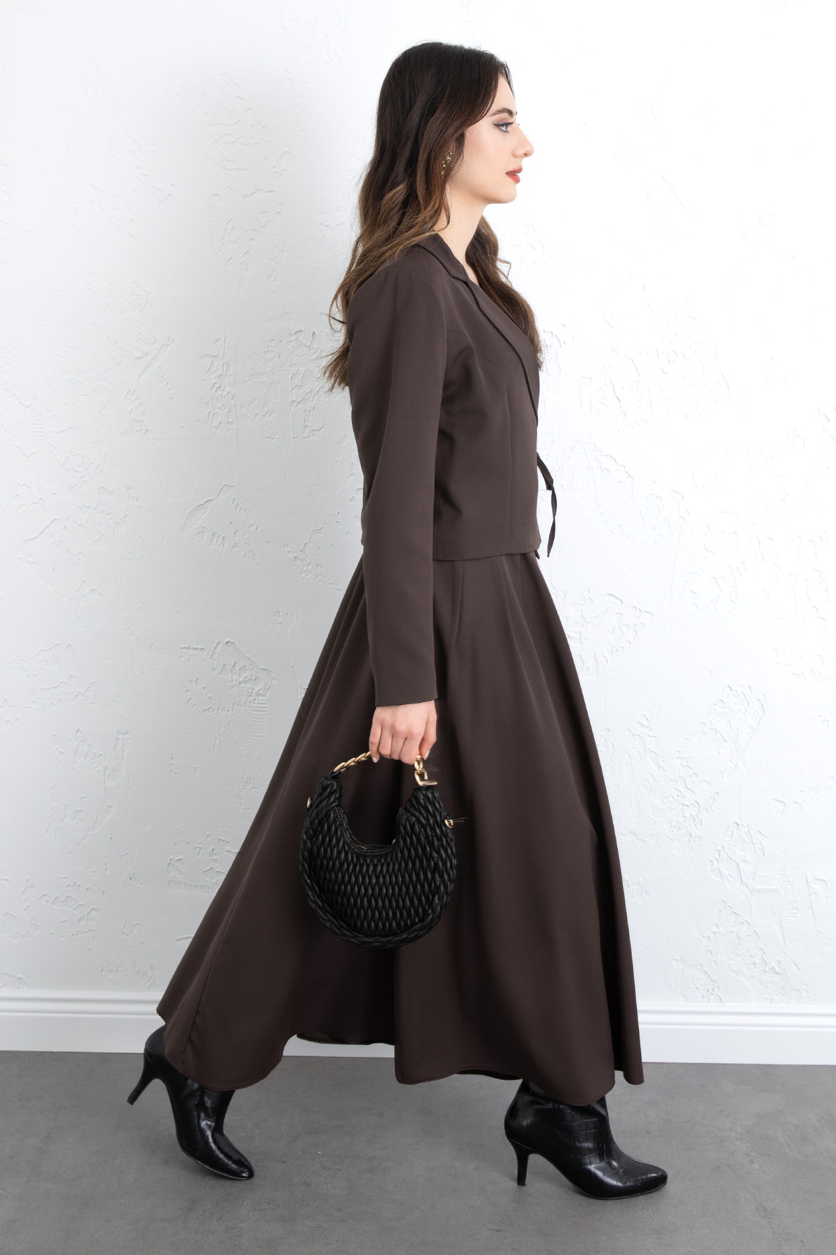 Bağcık Detay Ceketli Takım 0076 - KAHVERENGİ |  