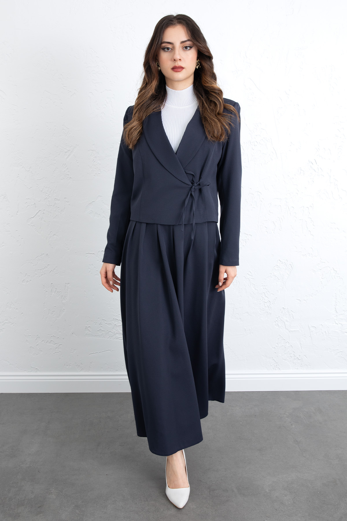 Bağcık Detay Ceketli Takım 0076 - LACİVERT |  