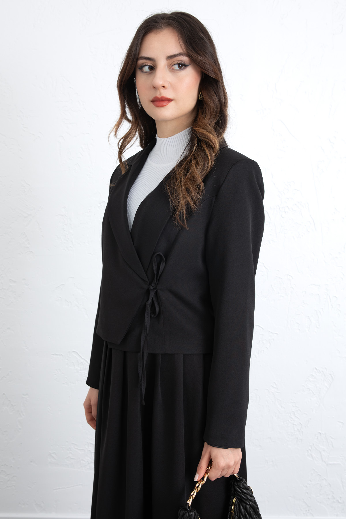 Bağcık Detay Ceketli Takım 0076 - SİYAH |  