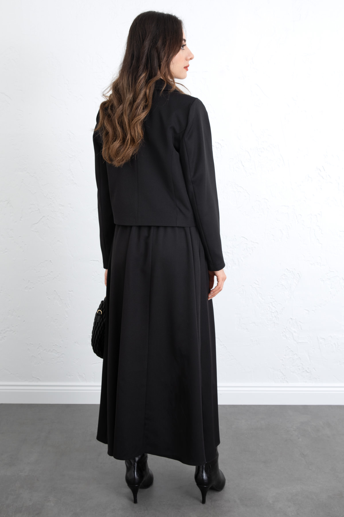 Bağcık Detay Ceketli Takım 0076 - SİYAH |  