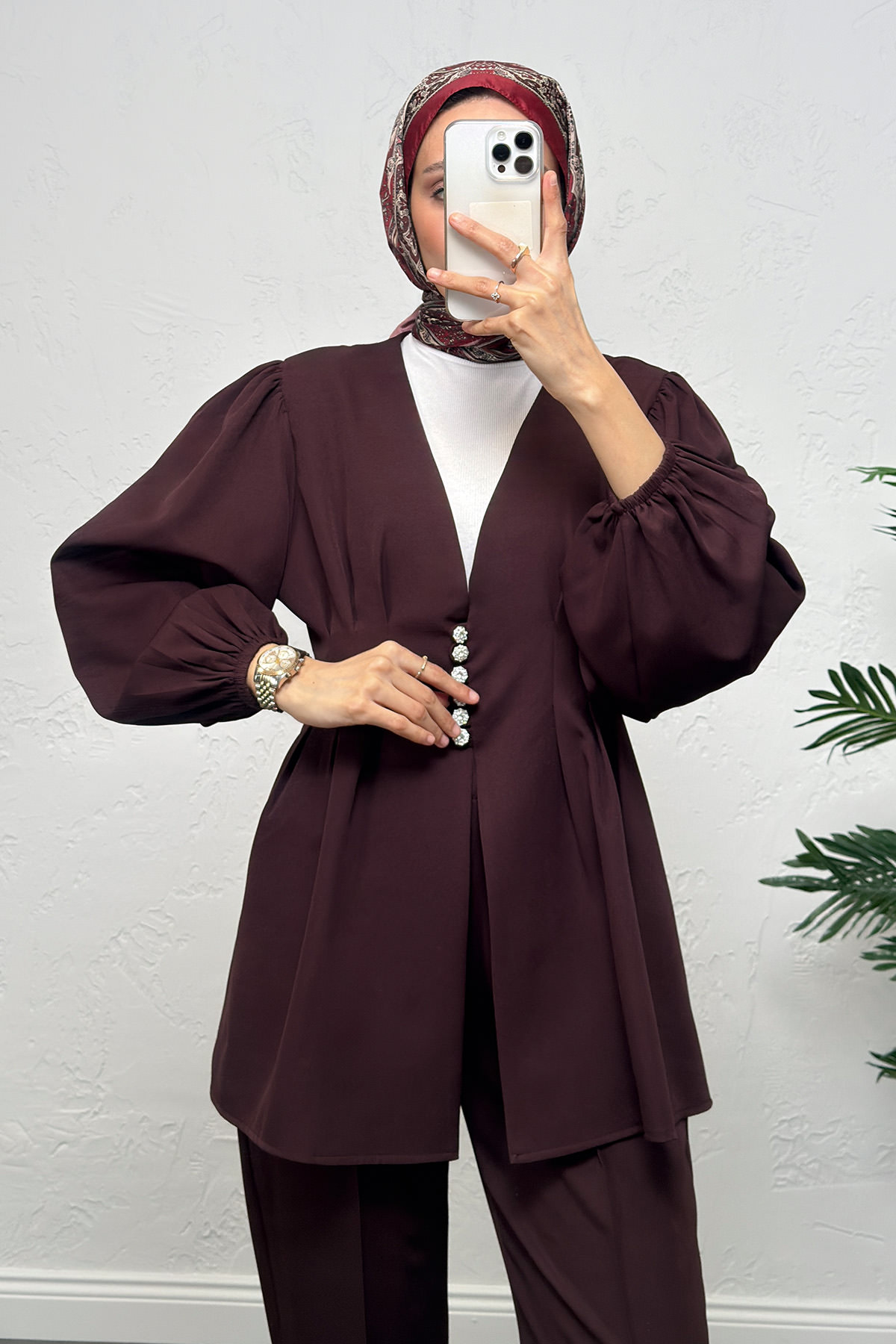 V Yaka Pile Detay Takım 0077 - BORDO |  