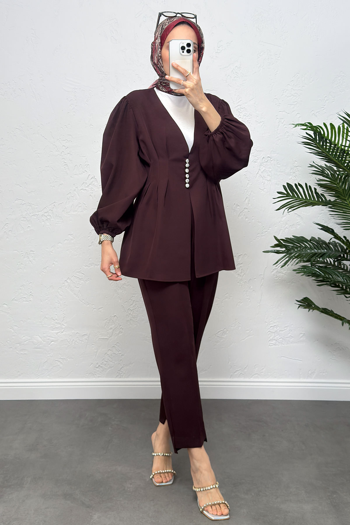 V Yaka Pile Detay Takım 0077 - BORDO |  