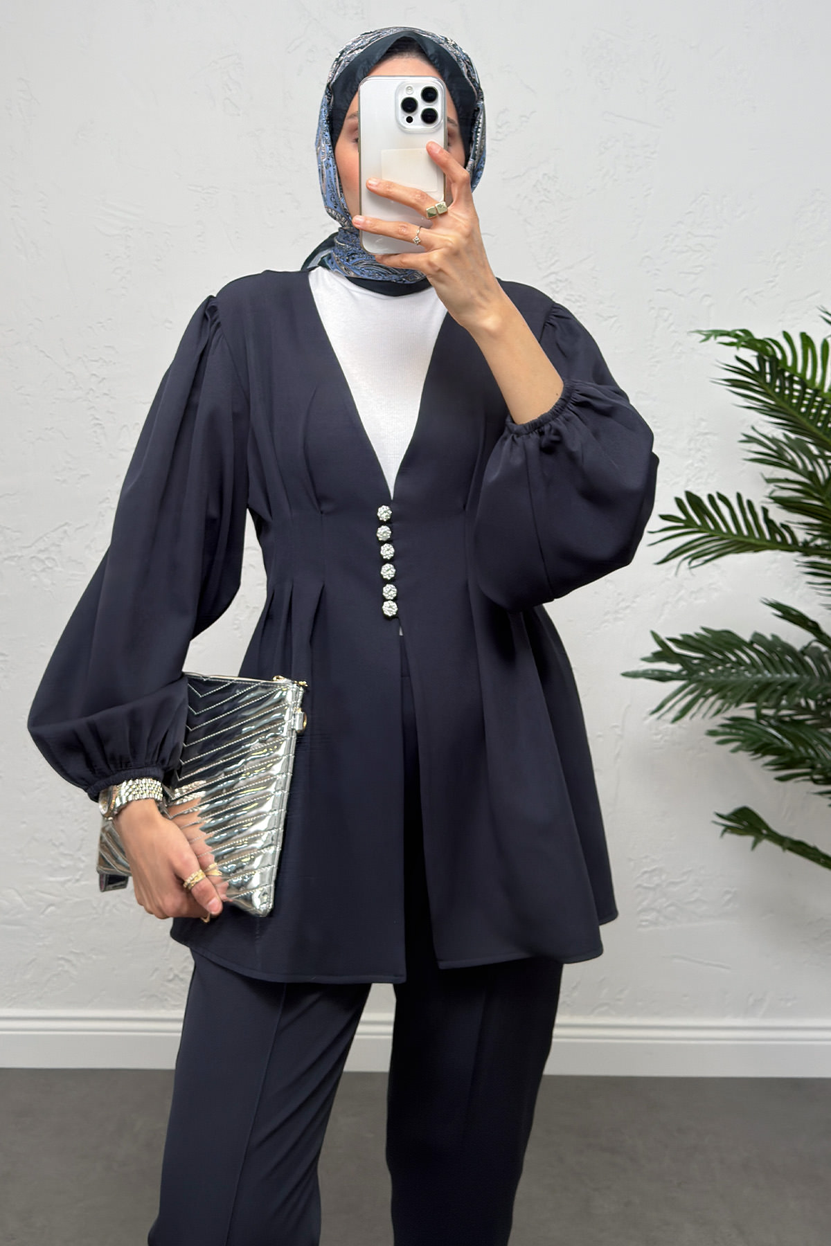 V Yaka Pile Detay Takım 0077 - LACİVERT |  