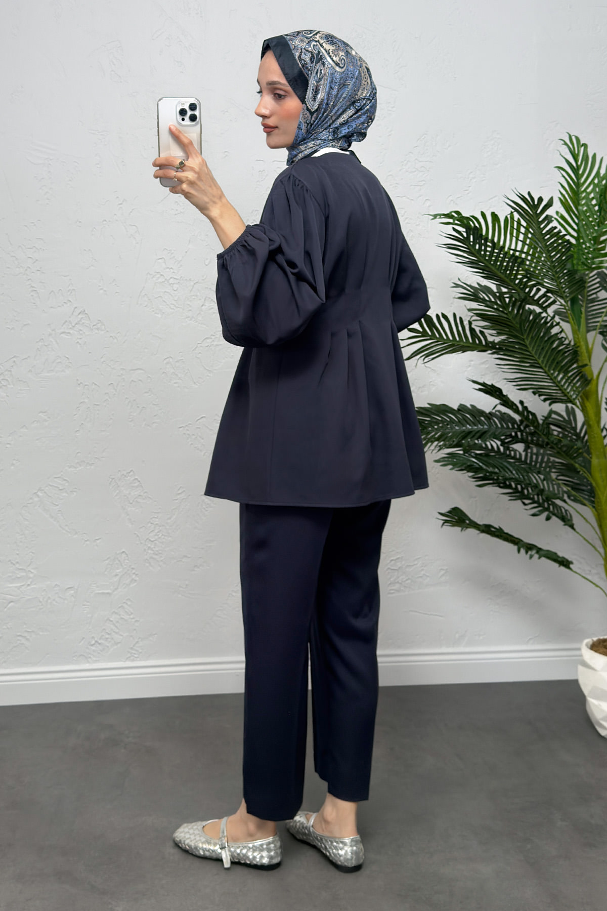 V Yaka Pile Detay Takım 0077 - LACİVERT |  