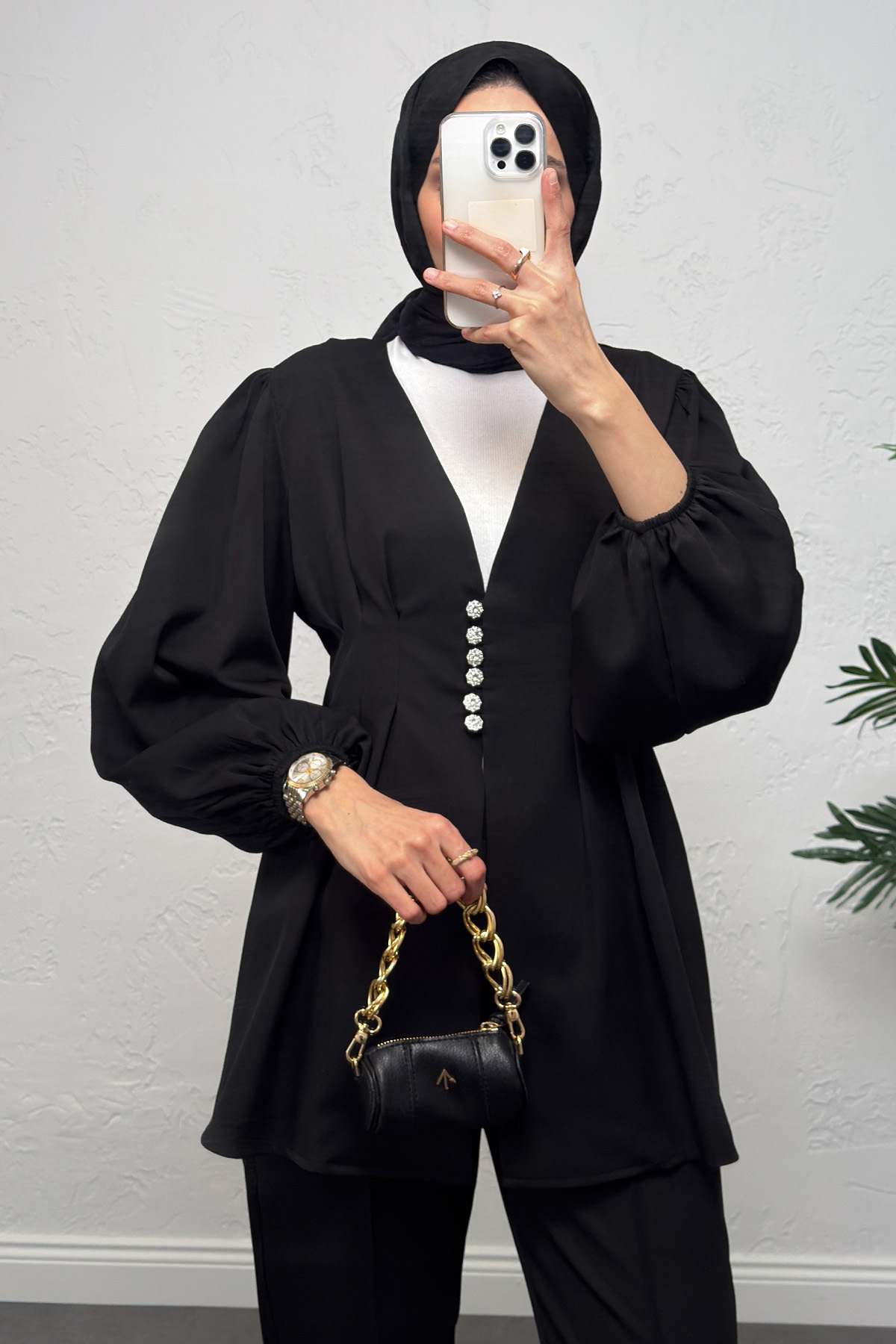 V Yaka Pile Detay Takım 0077 - SİYAH |  