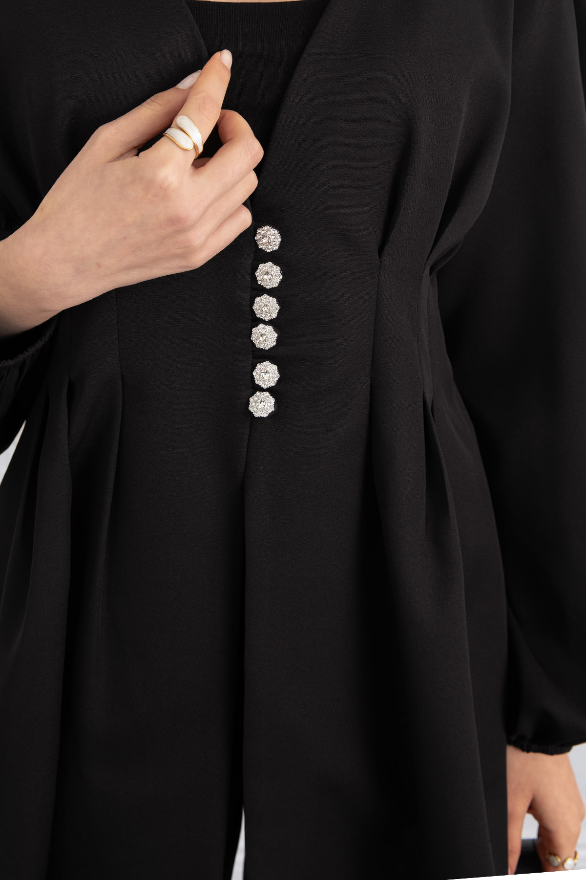 V Yaka Pile Detay Takım 0077 - SİYAH |  