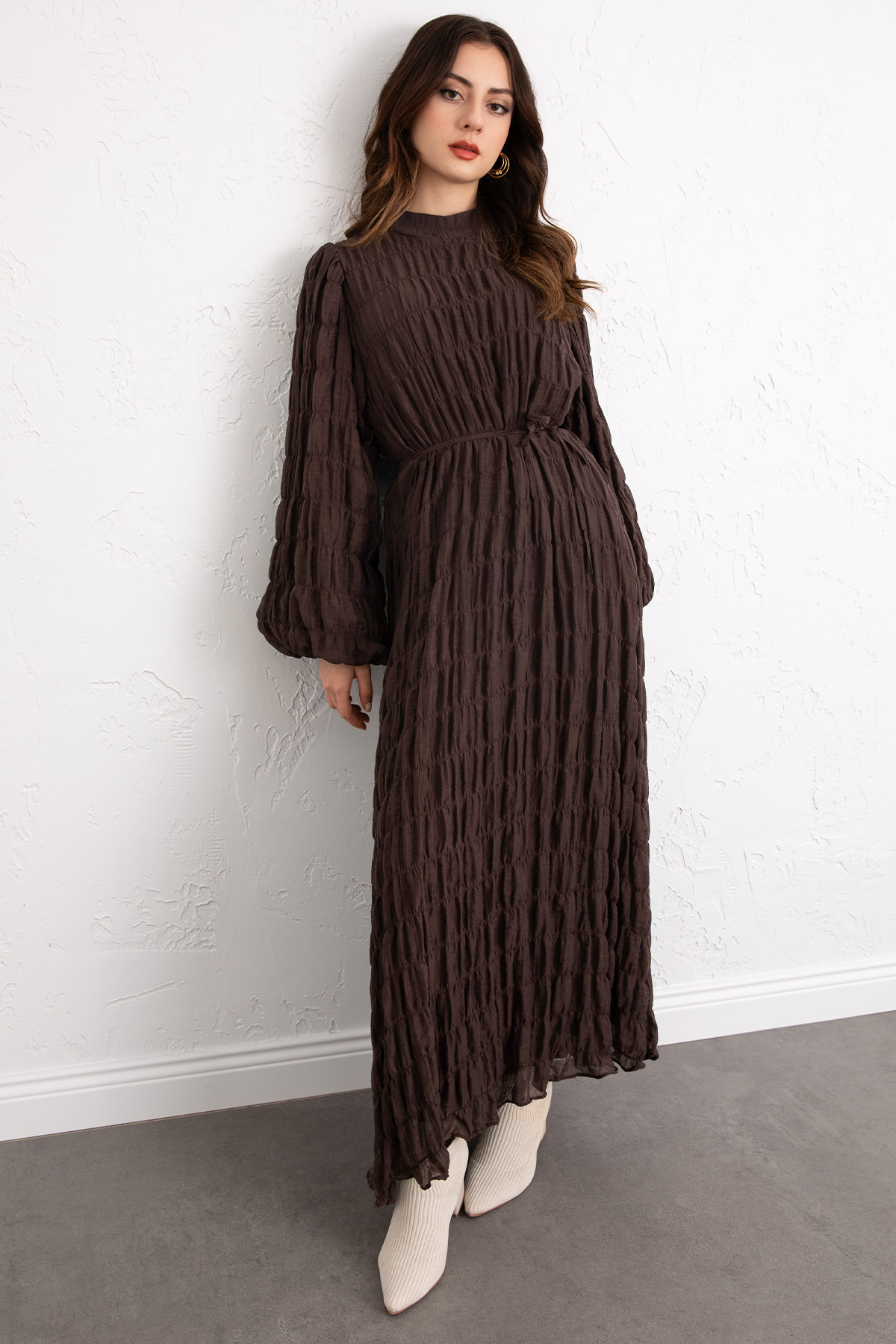 Gipeli Modal Elbise 0080 - KAHVERENGİ |  