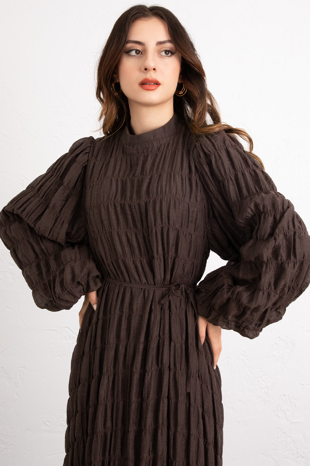 Gipeli Modal Elbise 0080 - KAHVERENGİ |  