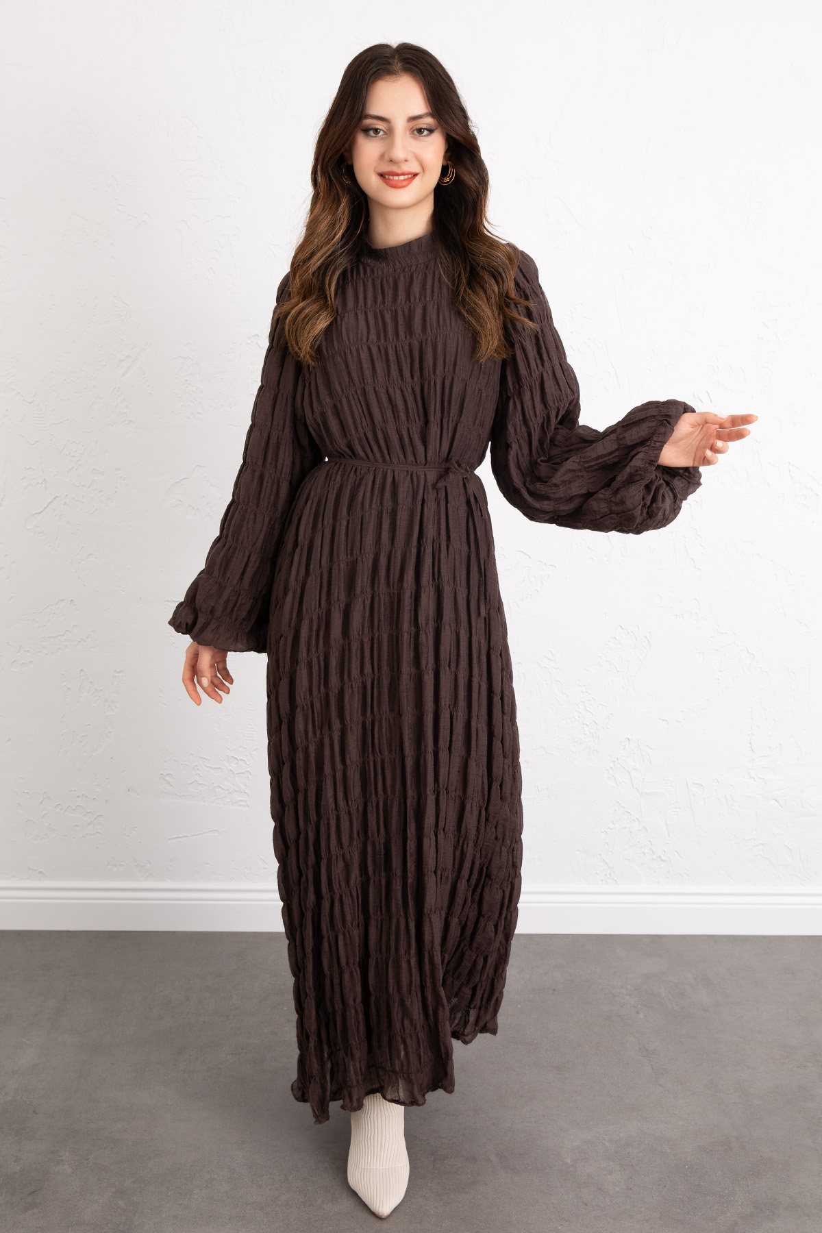 Gipeli Modal Elbise 0080 - KAHVERENGİ |  