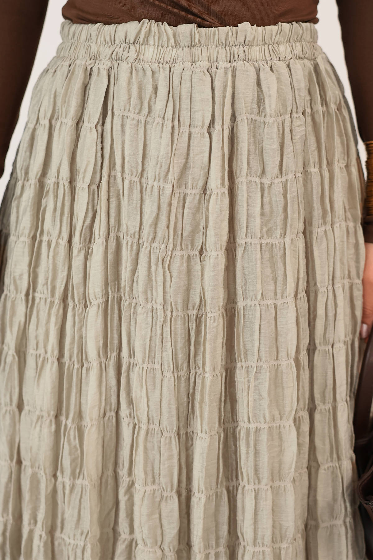 Lastik Bel Gipeli Maxi Etek 0084 - BEJ |  