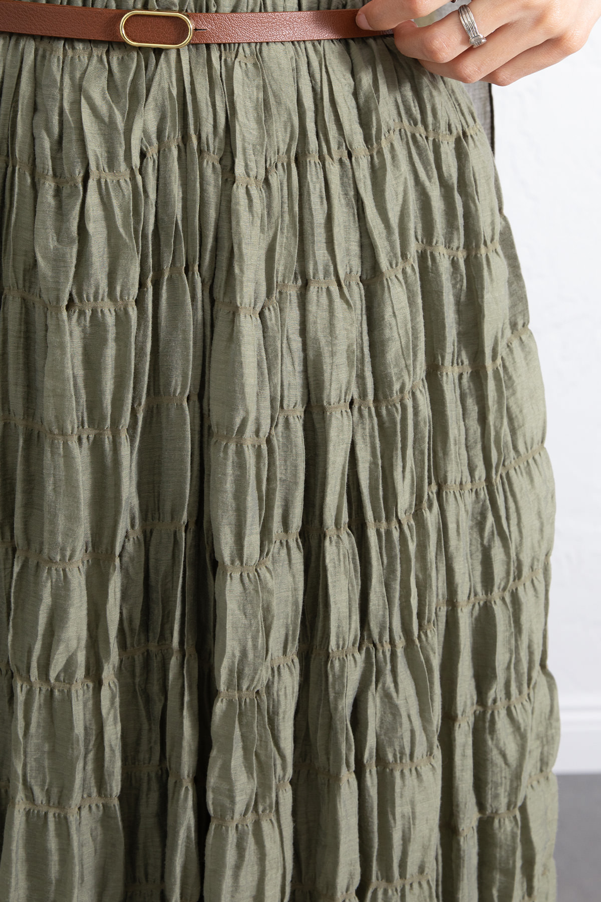 Lastik Bel Gipeli Maxi Etek 0084 - HAKİ |  