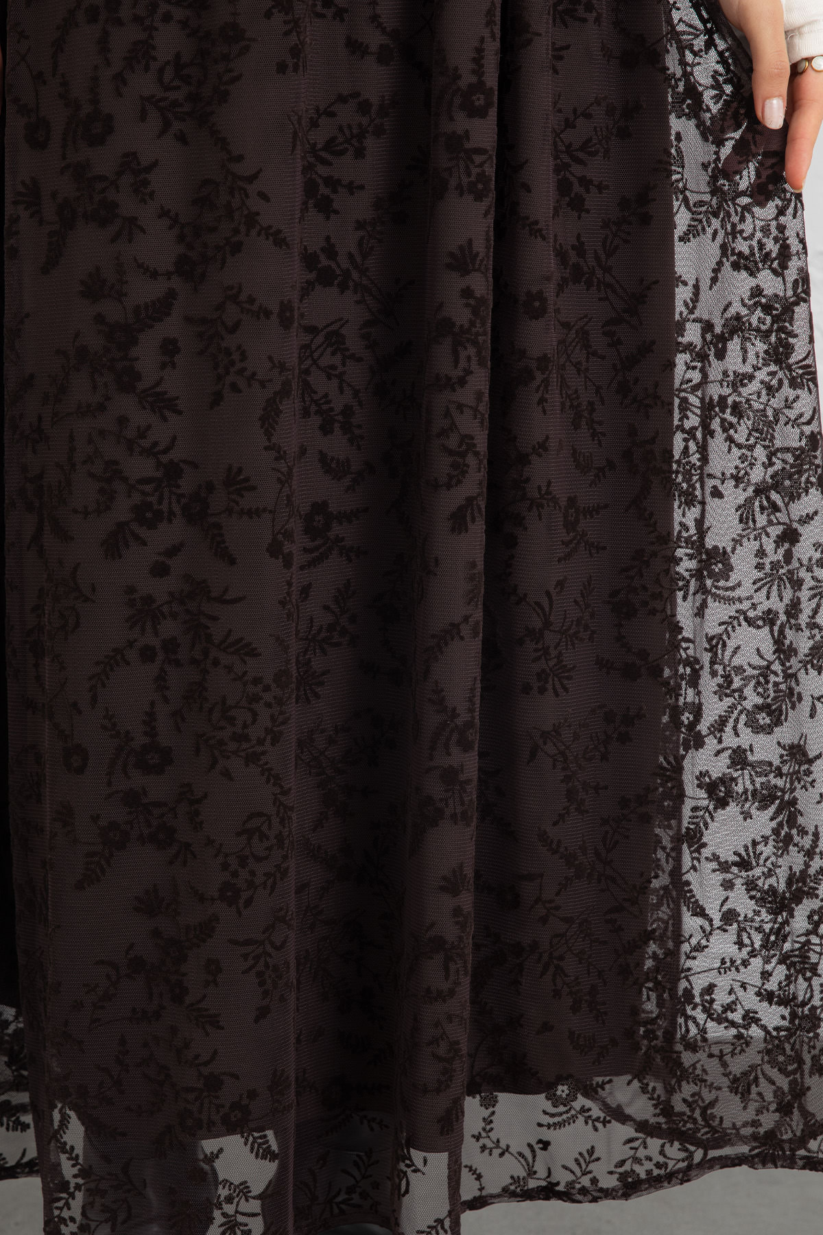 Çiçek Desenli Tül Etek 0085 - KAHVERENGİ |  