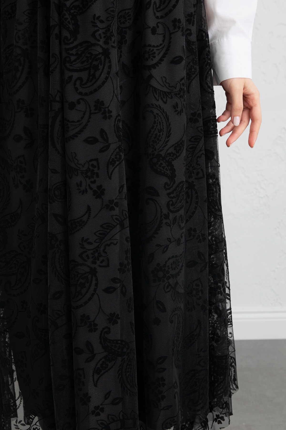 Buta Desenli Asimetrik Tül Etek 0086 - SİYAH |  