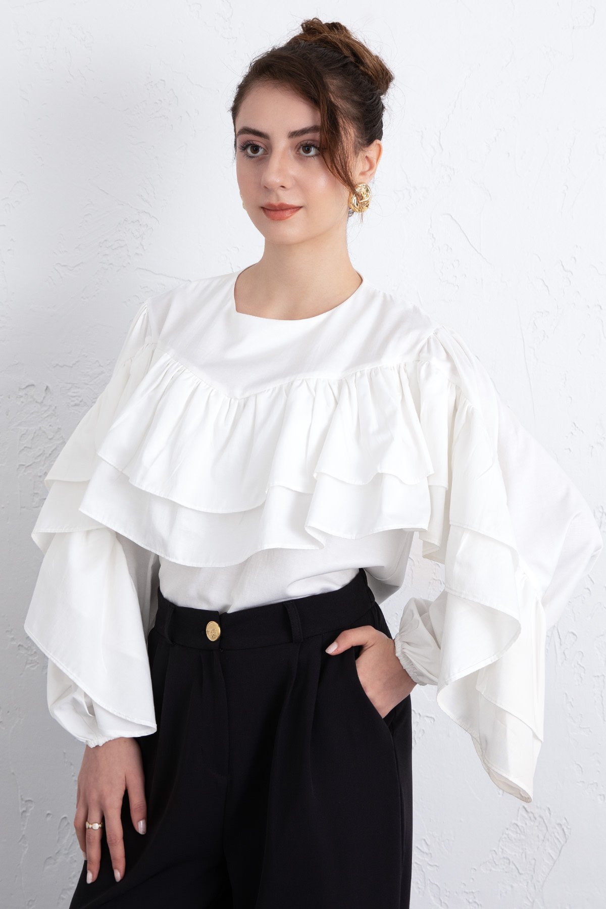 Volan Detay Bluz 0087 - BEYAZ |  