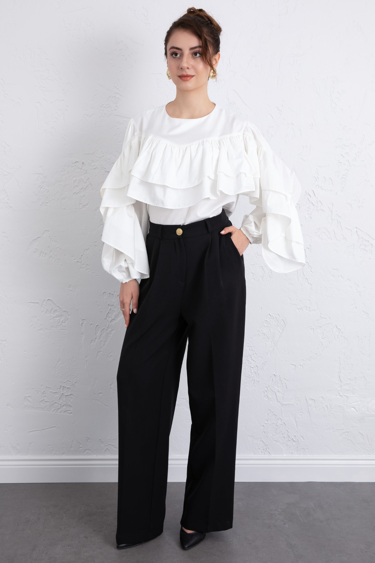 Volan Detay Bluz 0087 - BEYAZ |  