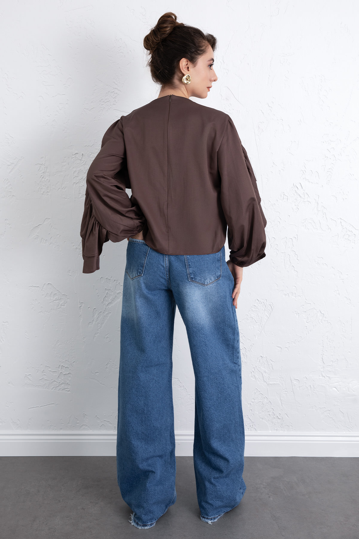 Volan Detay Bluz 0087 - KAHVERENGİ |  