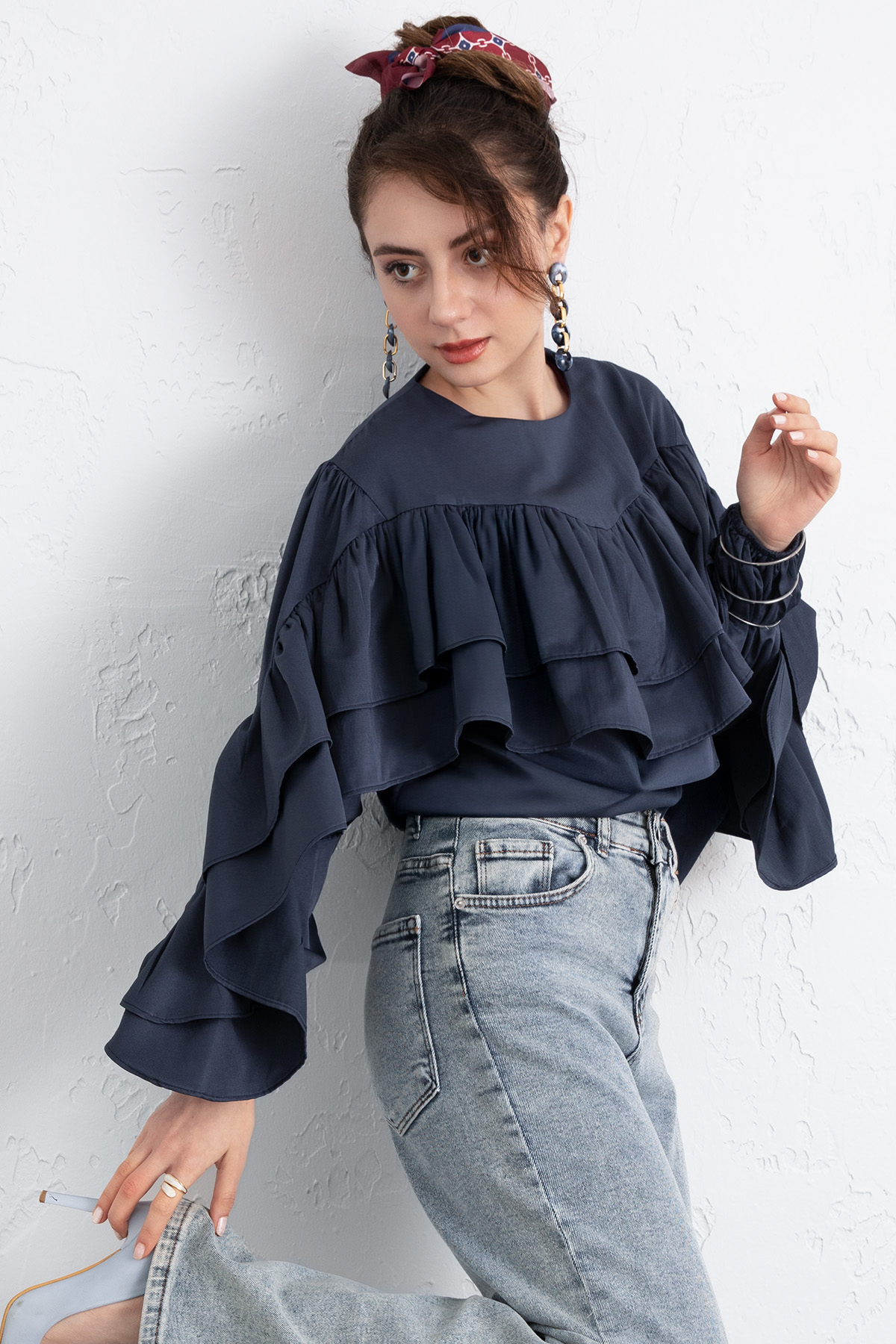 Volan Detay Bluz 0087 - LACİVERT |  