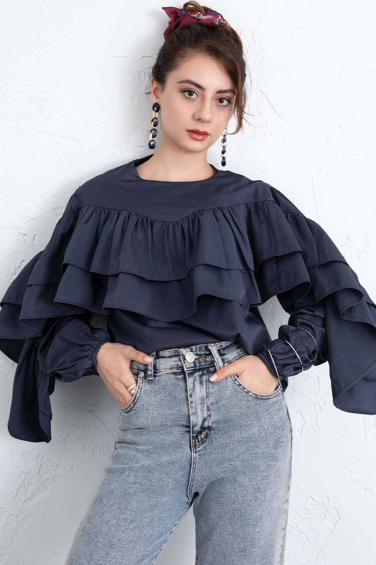 Volan Detay Bluz 0087 - LACİVERT |  