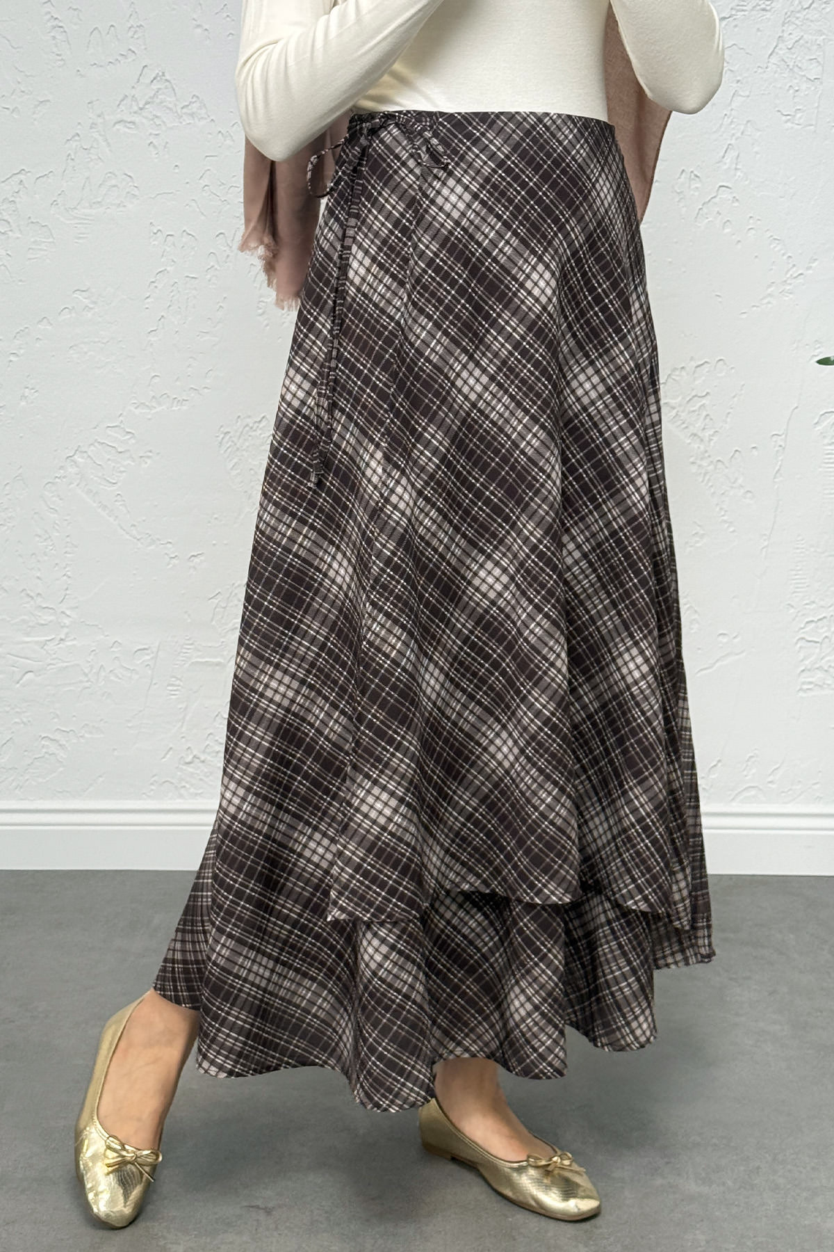 Bağlamalı Ekose Etek 0092 - KAHVERENGİ |  