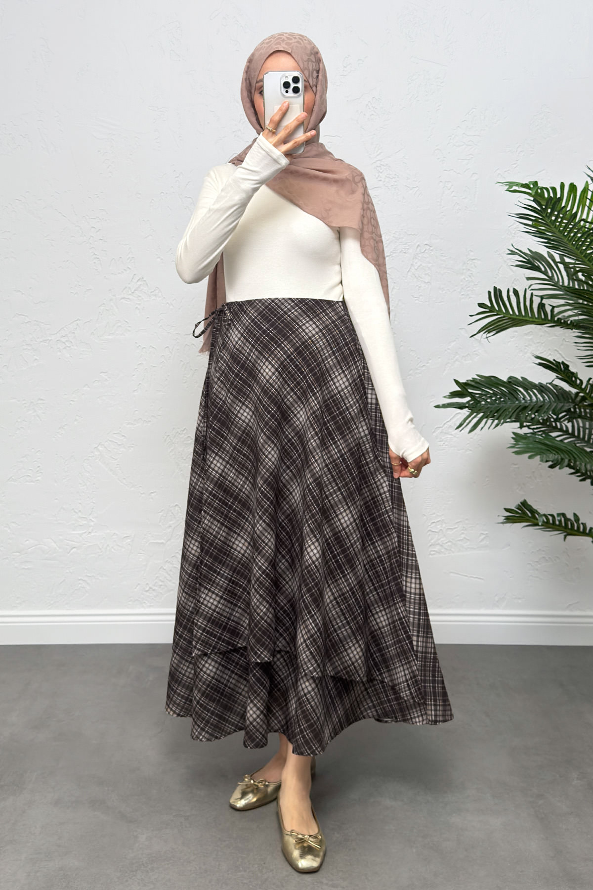 Bağlamalı Ekose Etek 0092 - KAHVERENGİ |  