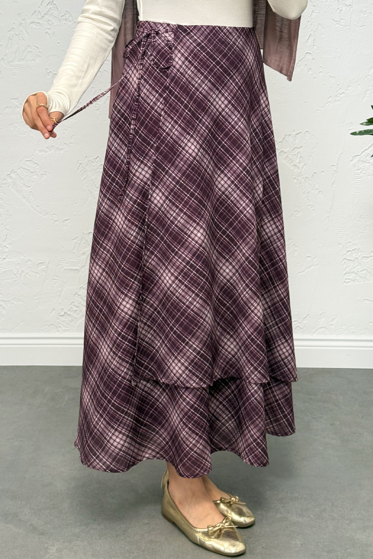 Bağlamalı Ekose Etek 0092 - MOR |  