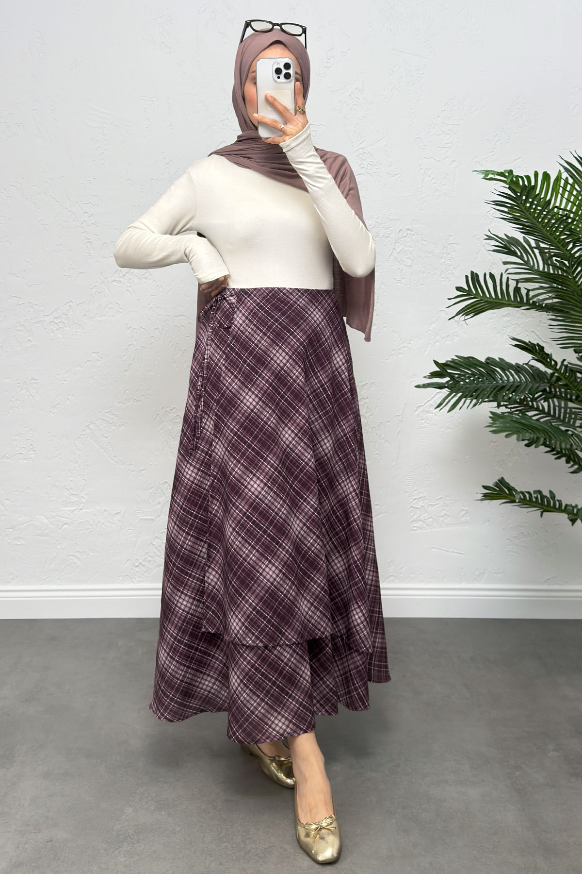 Bağlamalı Ekose Etek 0092 - MOR |  