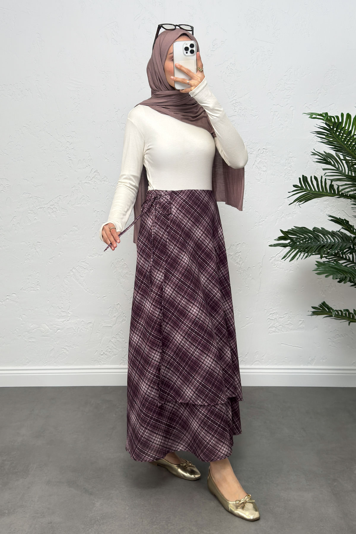 Bağlamalı Ekose Etek 0092 - MOR |  