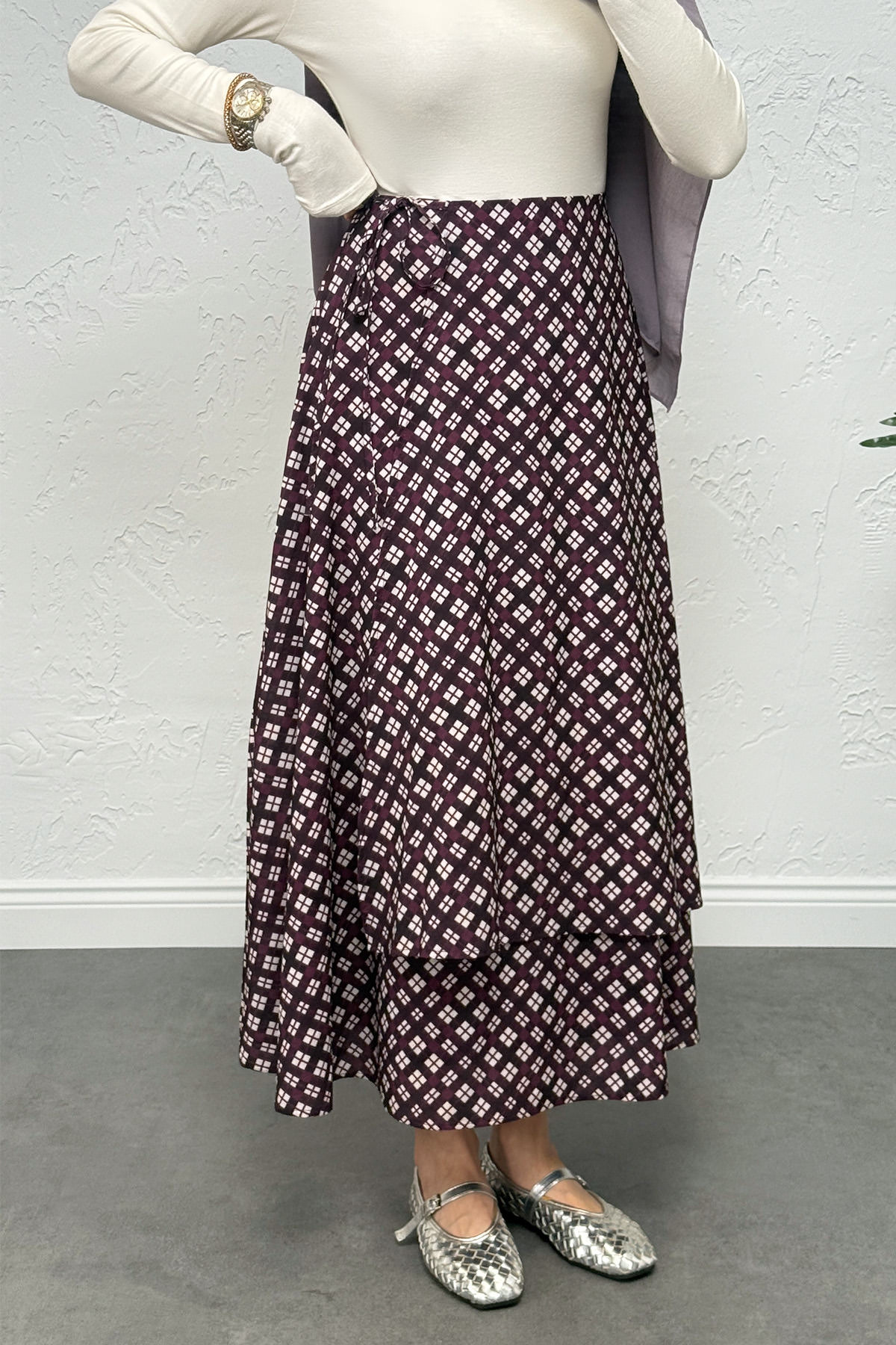 Bağlamalı Ekose Etek 0092 - MÜRDÜM |  