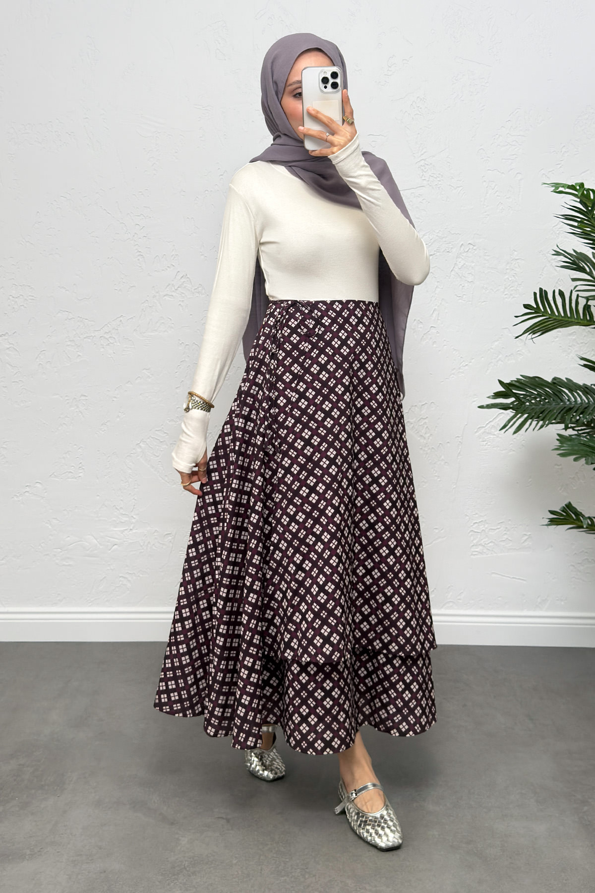 Bağlamalı Ekose Etek 0092 - MÜRDÜM |  