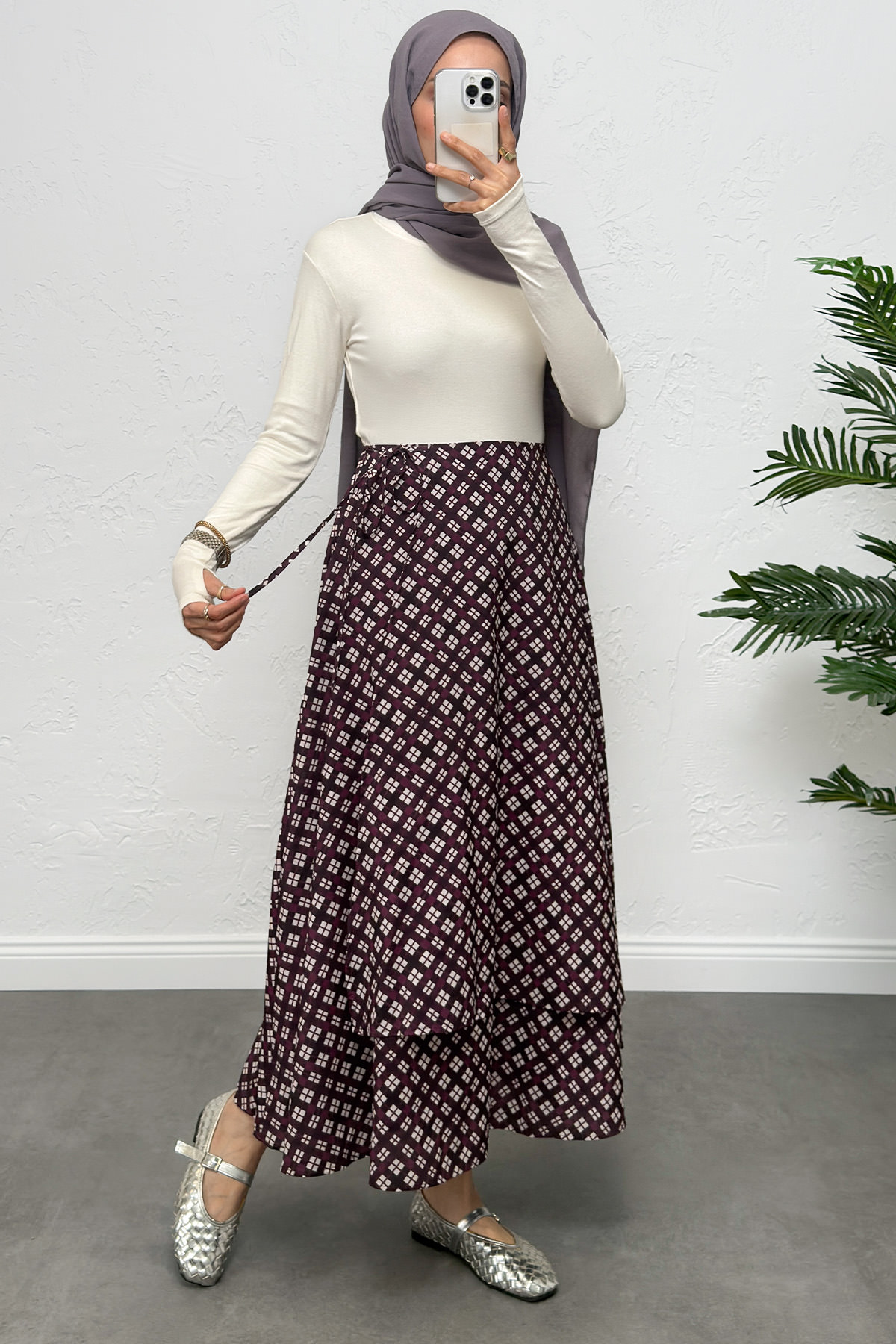 Bağlamalı Ekose Etek 0092 - MÜRDÜM |  