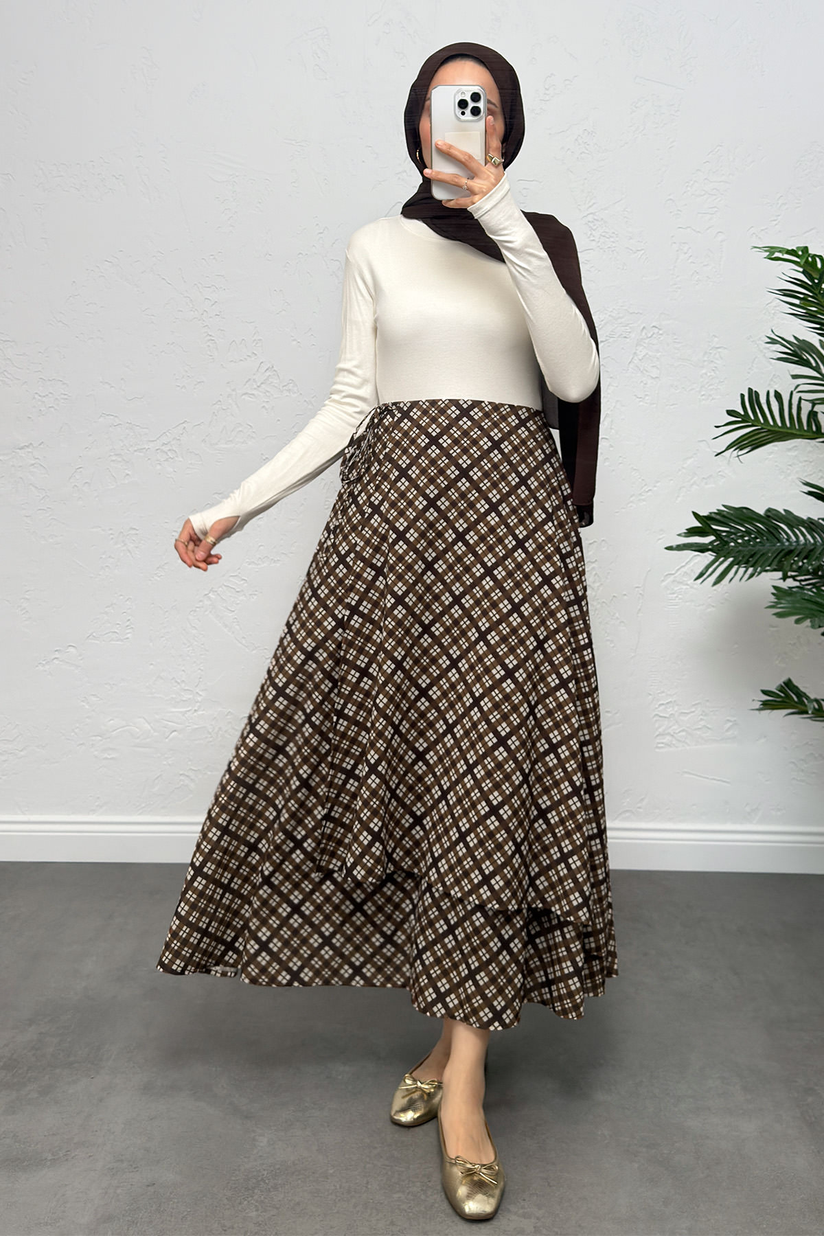 Bağlamalı Ekose Etek 0092 - TABA |  