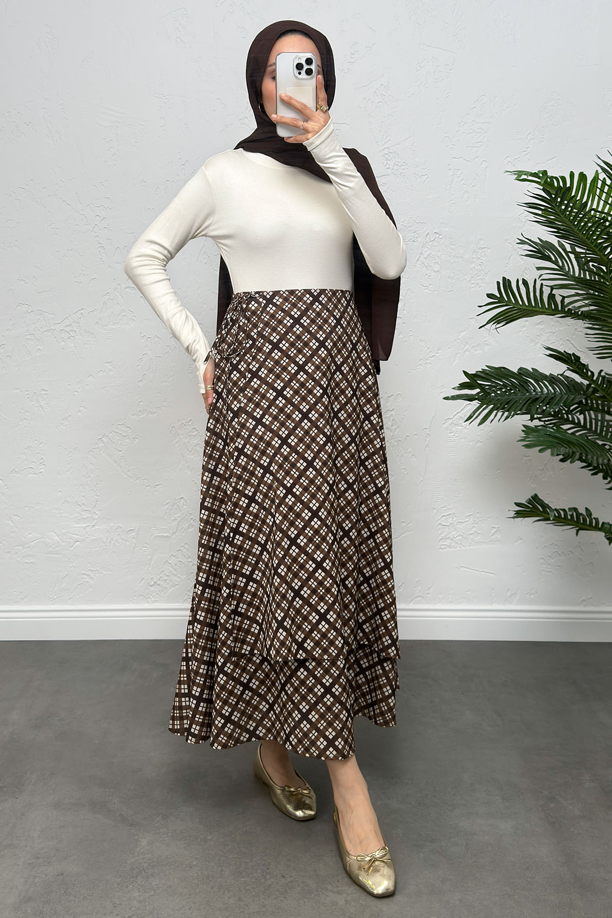 Bağlamalı Ekose Etek 0092 - TABA |  