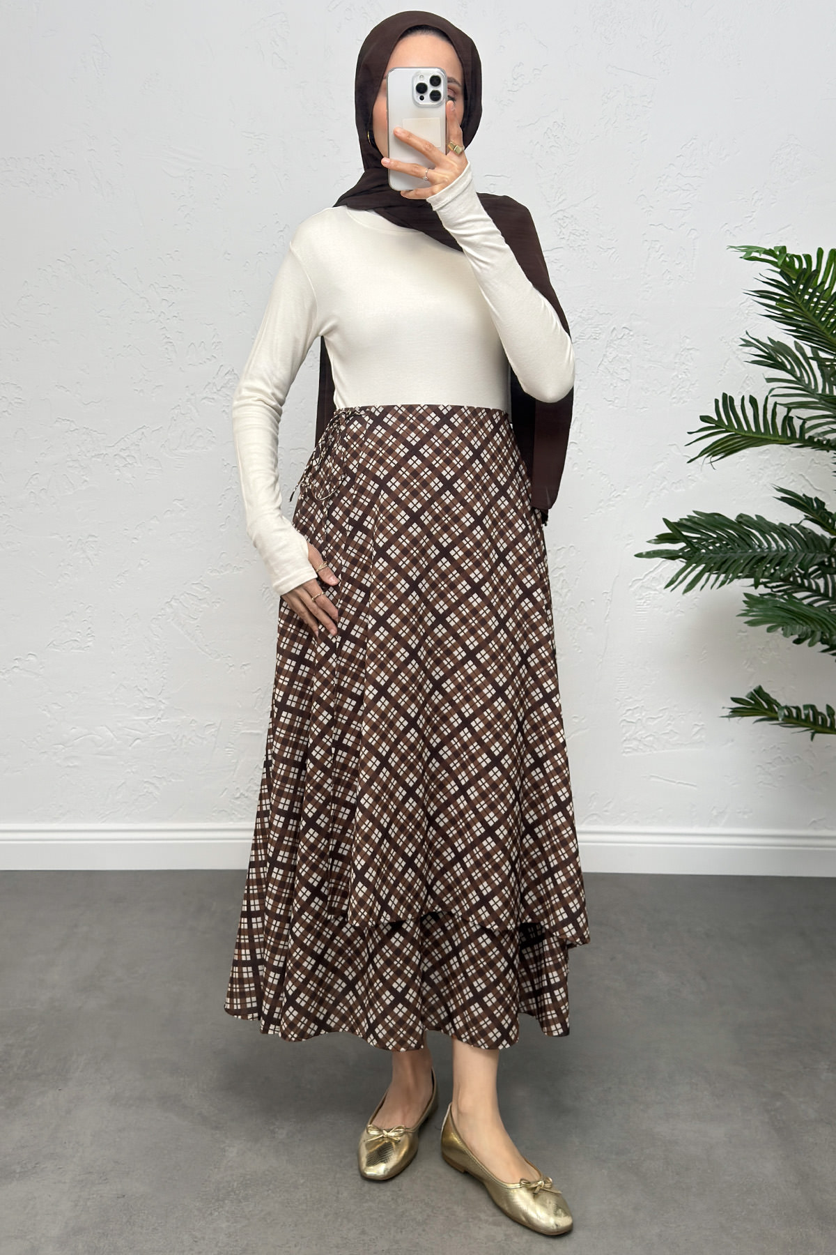 Bağlamalı Ekose Etek 0092 - TABA |  