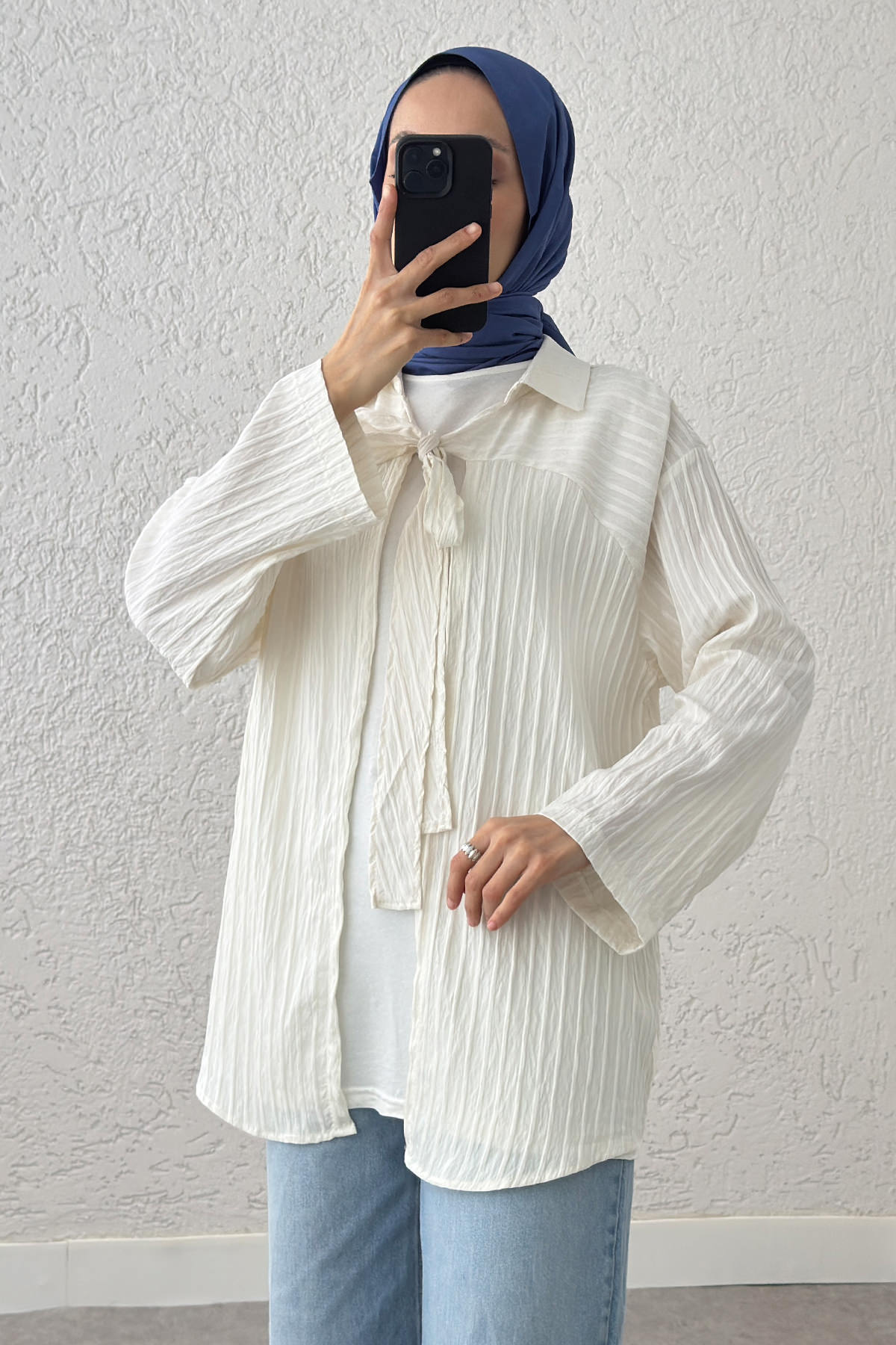 Fiyonk Bağlamalı Kimono 2225 - EKRU |  