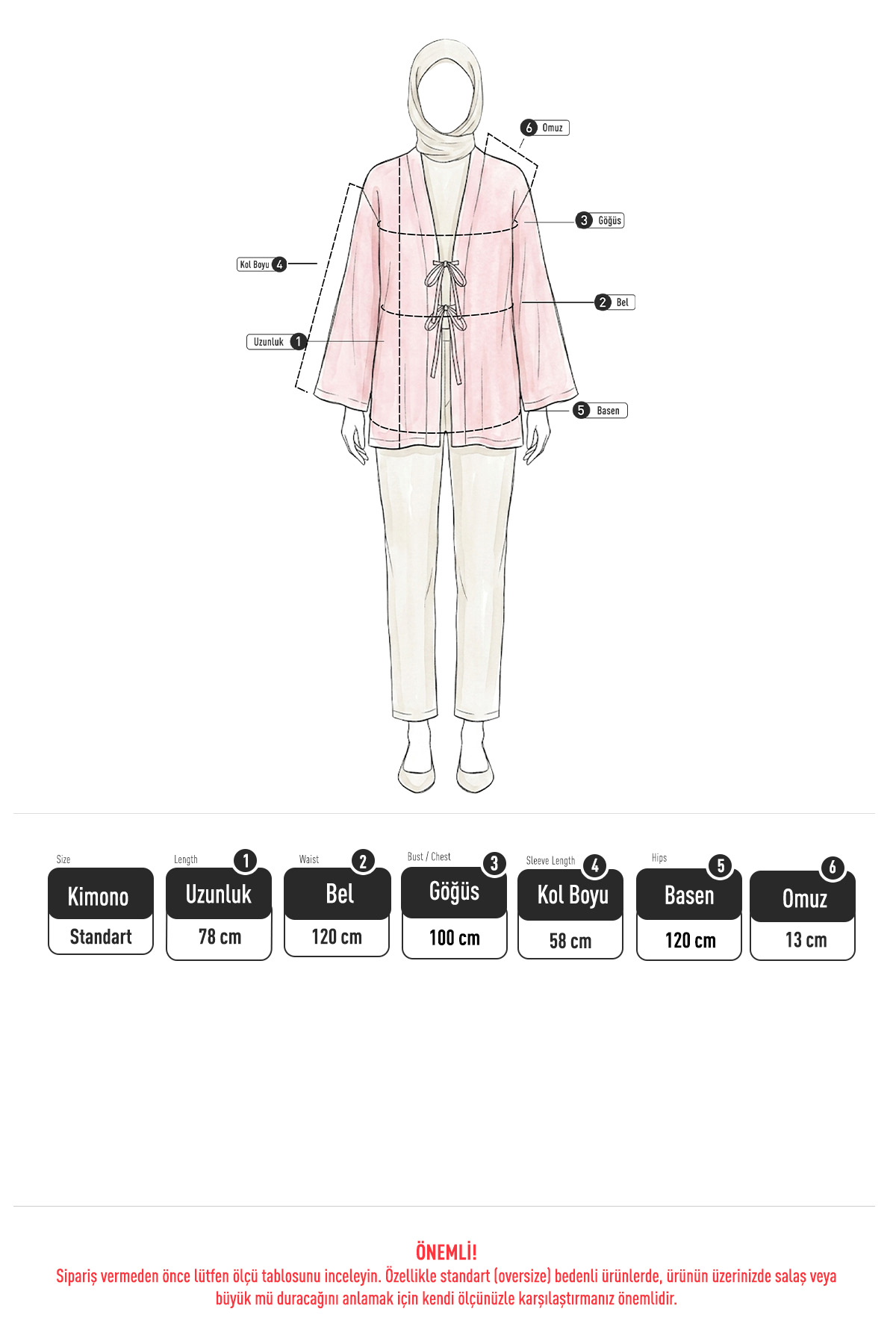 Üç Bağcıklı Tesettür Kimono 2339 - AÇIK PEMBE |  